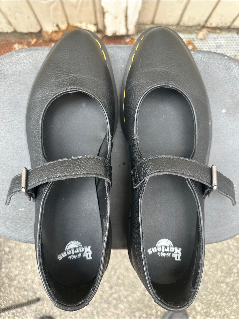 Dr. Martens Black Mary Jane Shoes with Yellow Stitching - Picture 7 of 7